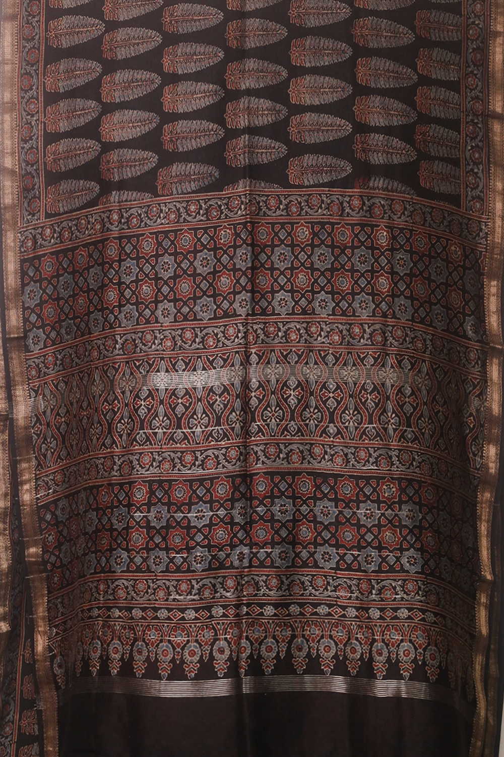 Buttas on Black Ajrak Maheshwari Saree - Image 2
