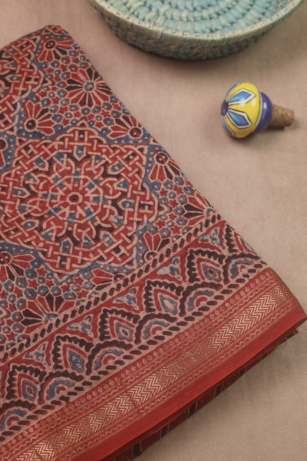 Maroon Patterned Ajrak Maheshwari Saree