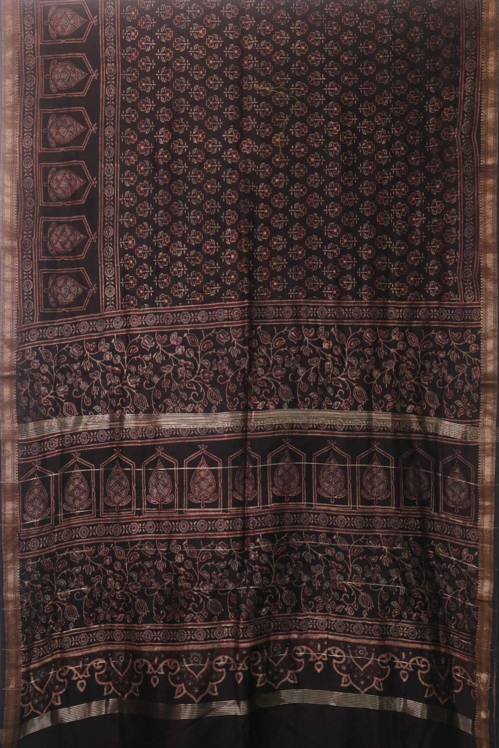 Black Ajrak Maheshwari Saree - Image 2