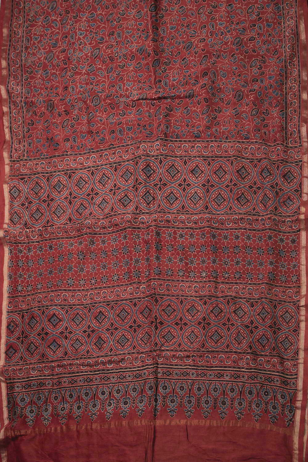 Maroon Ajrak Maheshwari saree - Image 2