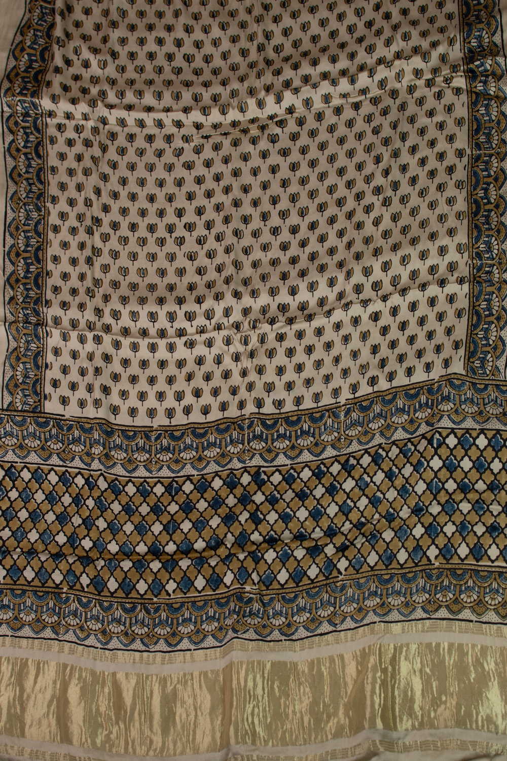 Lotus on Cream Ajrak Modal Silk Dupatta - Image 3