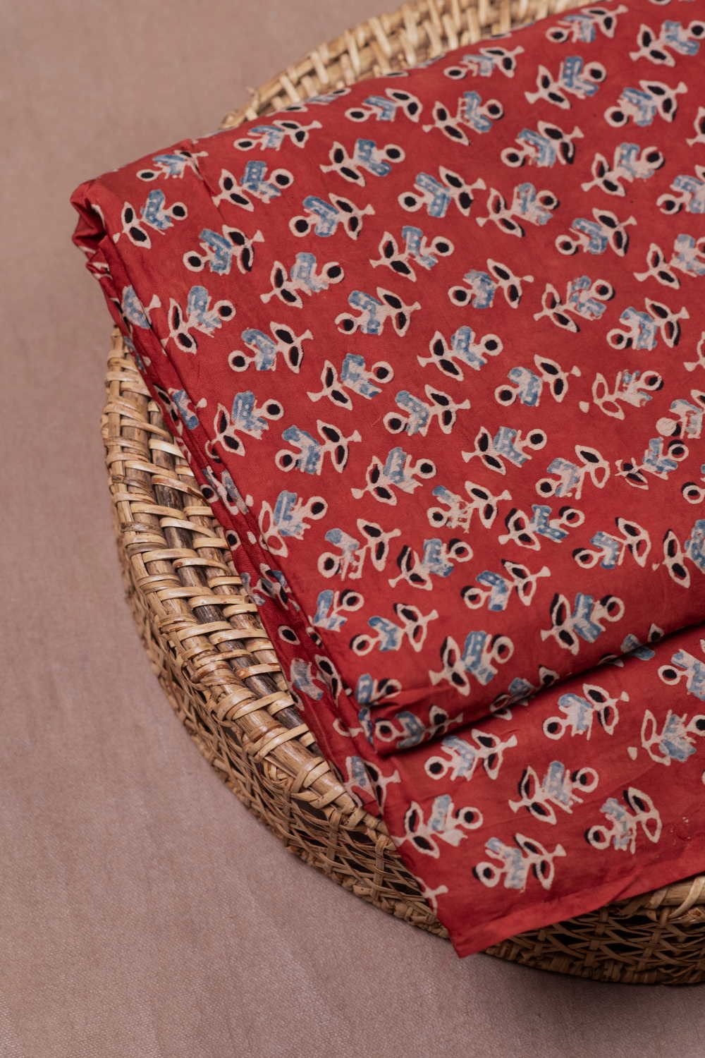 Floral Motifs on Maroon Ajrak Modal Silk Fabric