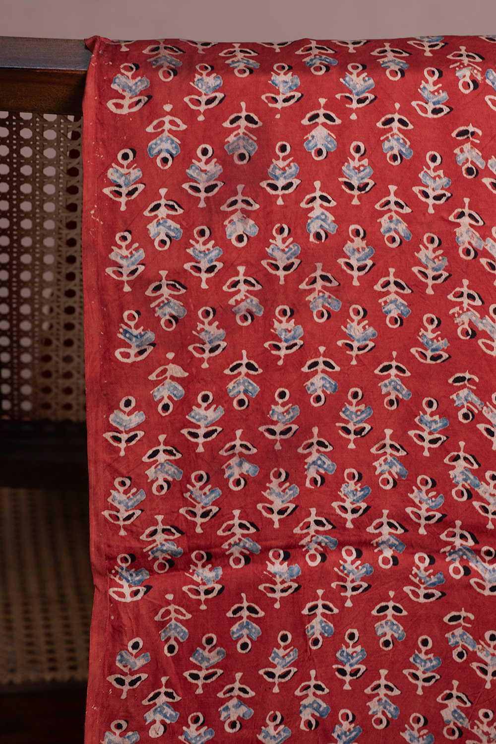 Floral Motifs on Maroon Ajrak Modal Silk Fabric - Image 2