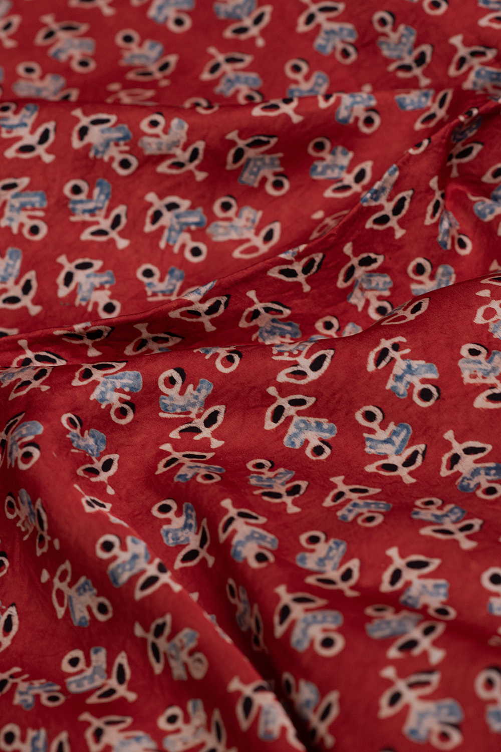 Floral Motifs on Maroon Ajrak Modal Silk Fabric - Image 3