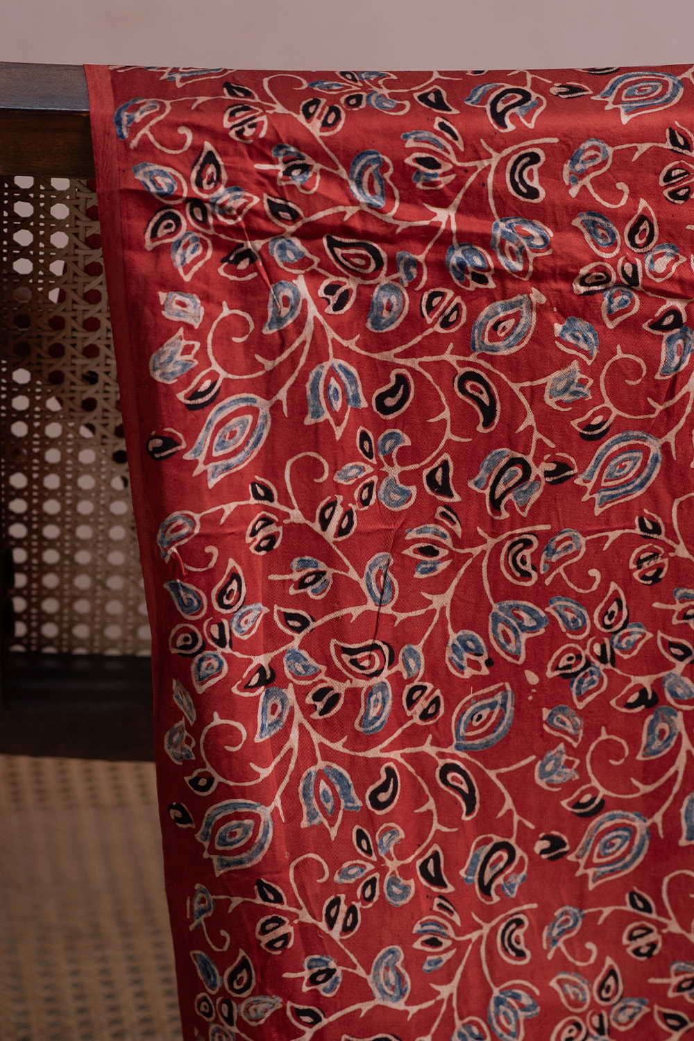 Maroon Floral Ajrak Modal Silk Fabric - Image 3