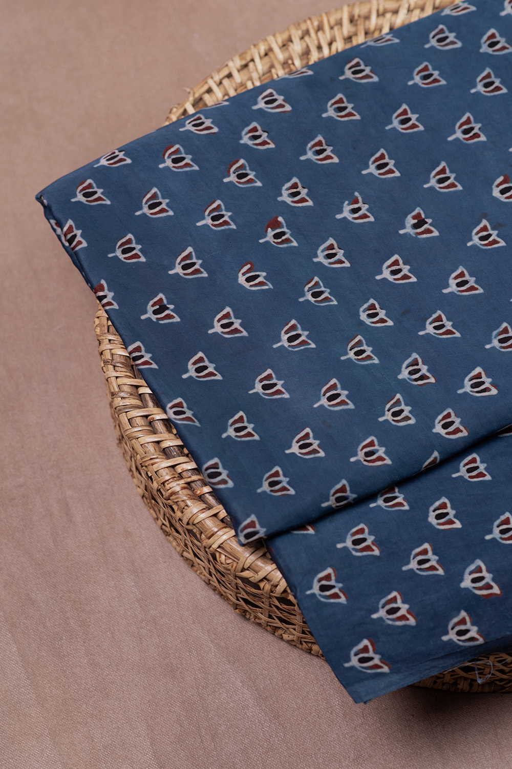 Lotus on Indigo Ajrak Modal Silk Fabric