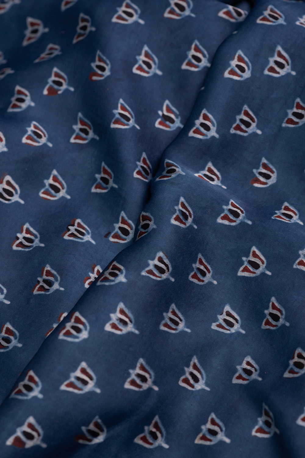 Lotus on Indigo Ajrak Modal Silk Fabric - Image 3