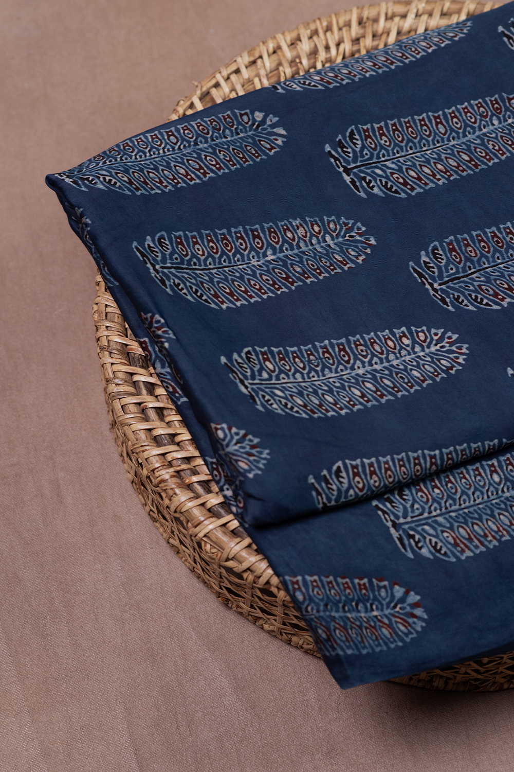 Indigo with Leaf Butta Ajrak Modal Silk Fabric