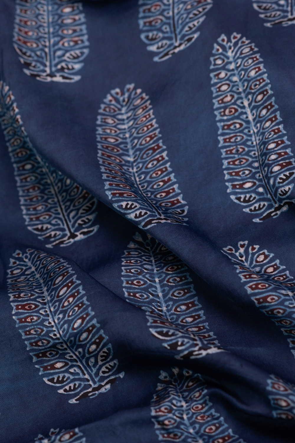 Indigo with Leaf Butta Ajrak Modal Silk Fabric - Image 2