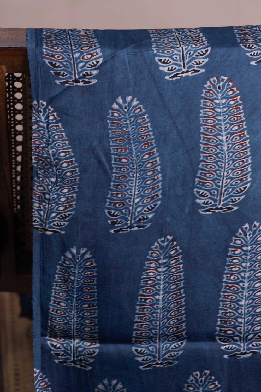 Indigo with Leaf Butta Ajrak Modal Silk Fabric - Image 3