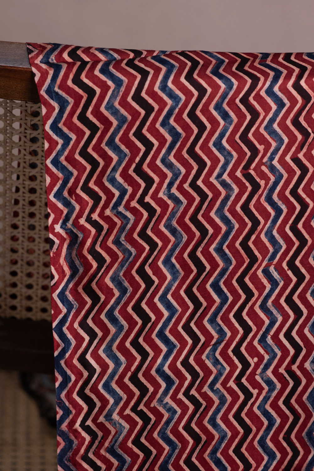 Chevron - Maroon Ajrak Modal Silk Fabric - Image 2