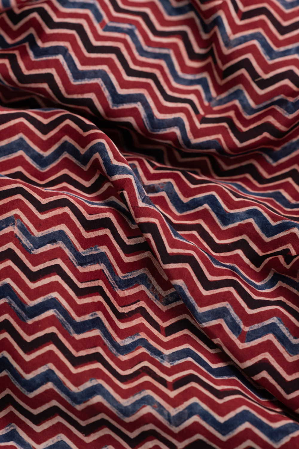 Chevron - Maroon Ajrak Modal Silk Fabric - Image 3