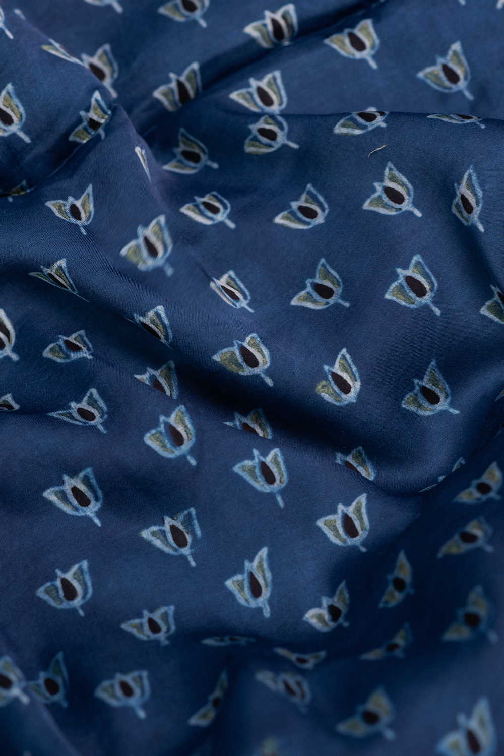 Lotus - Indigo Ajrak Modal Silk Fabric - Image 3