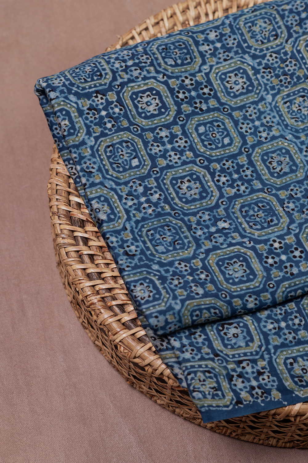 Indigo with Green Ajrak Modal Silk Fabric
