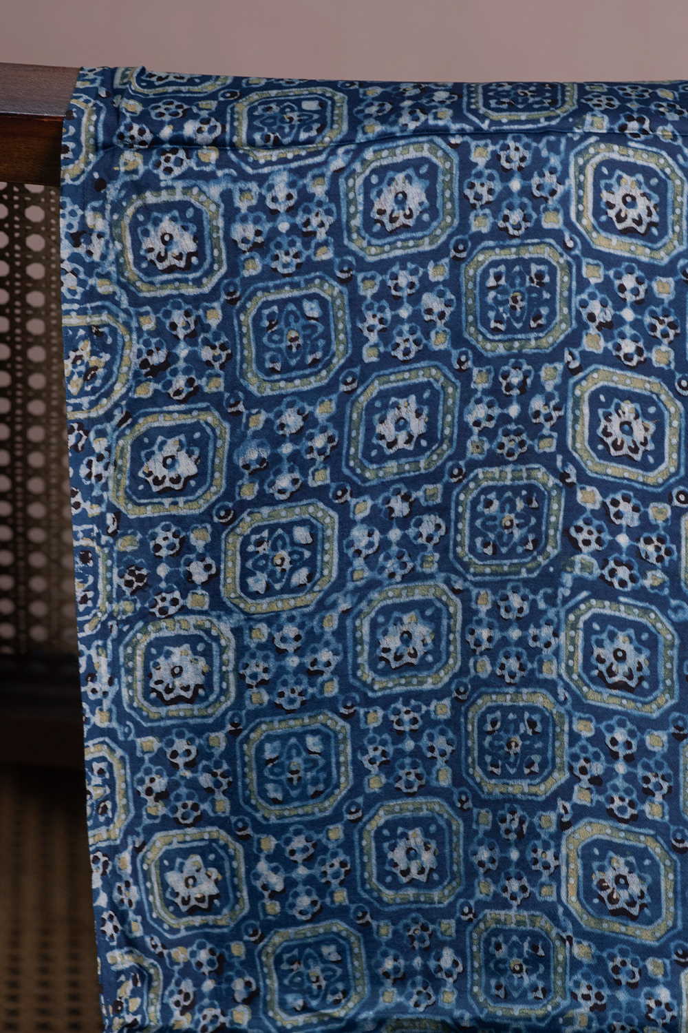 Indigo with Green Ajrak Modal Silk Fabric - Image 2