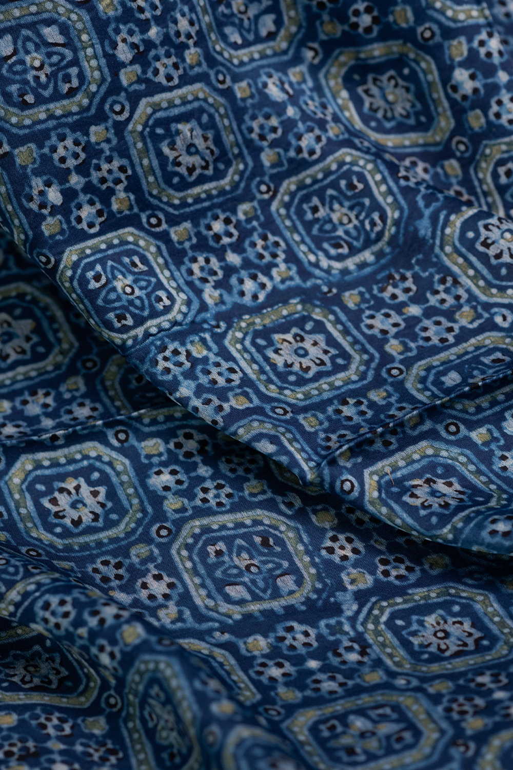 Indigo with Green Ajrak Modal Silk Fabric - Image 3