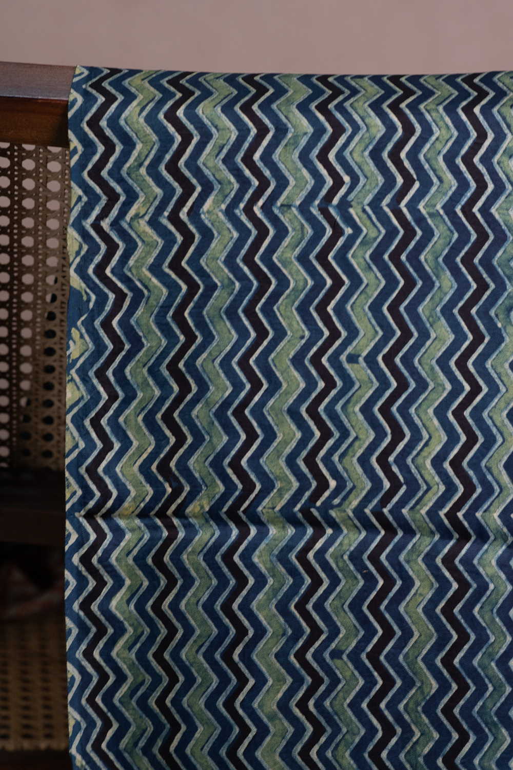 Indigo with Chevron Ajrak Modal Silk Fabric