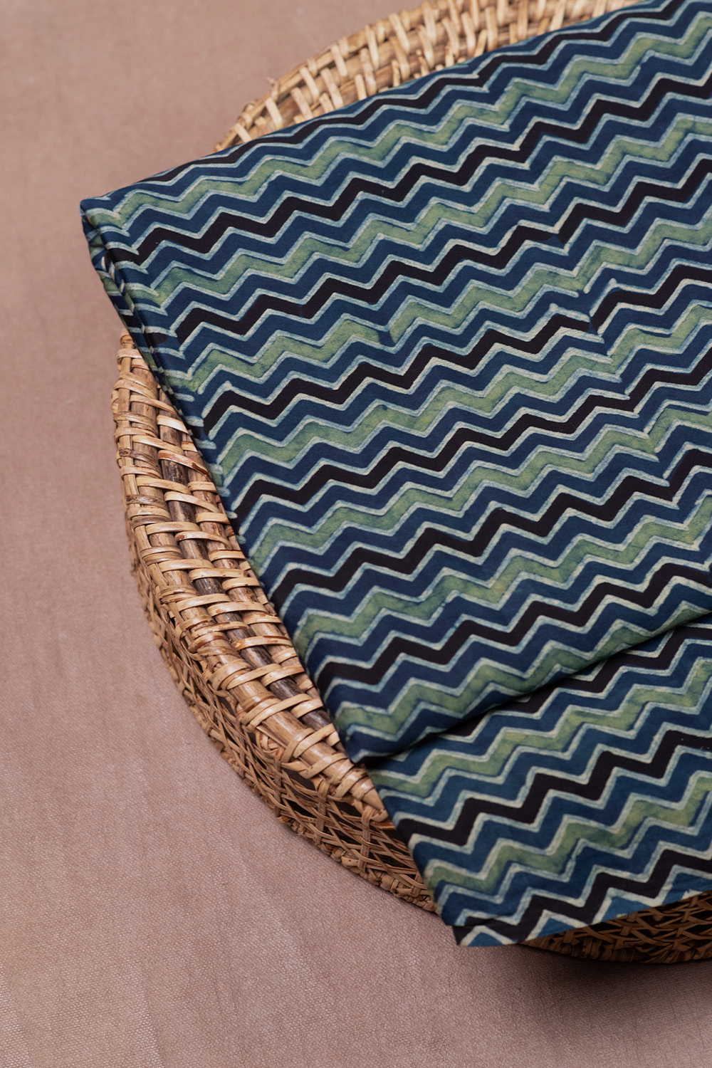 Indigo with Chevron Ajrak Modal Silk Fabric - Image 2
