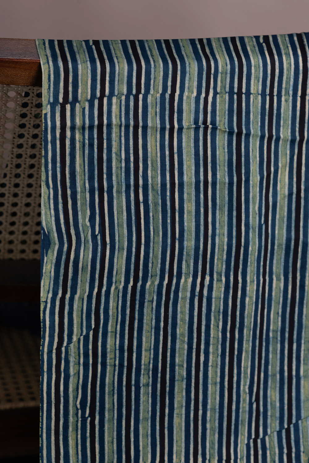 Indigo & Green Stripe Ajrak Modal Silk Fabric