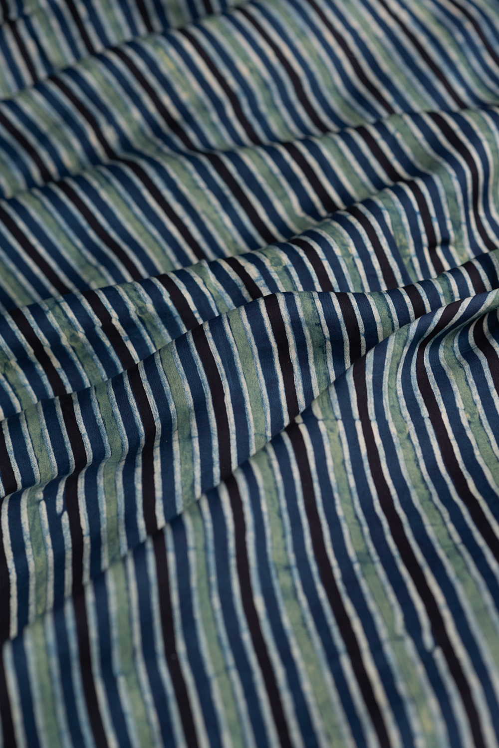 Indigo & Green Stripe Ajrak Modal Silk Fabric - Image 3