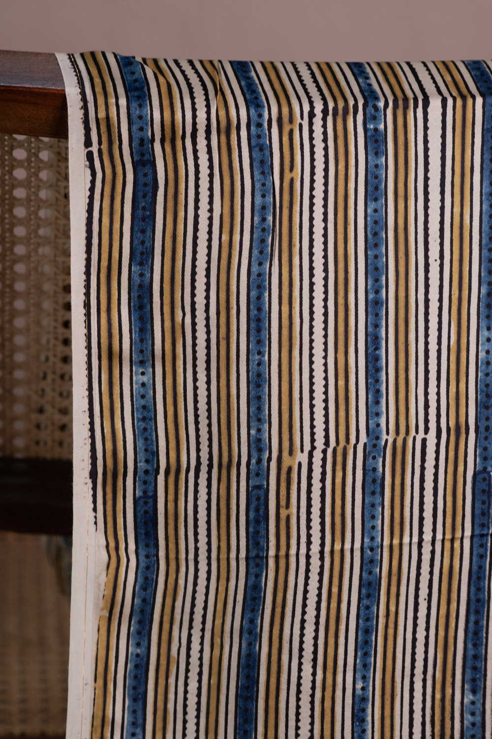 Lines on Cream Ajrak Modal Silk Fabric - Image 2