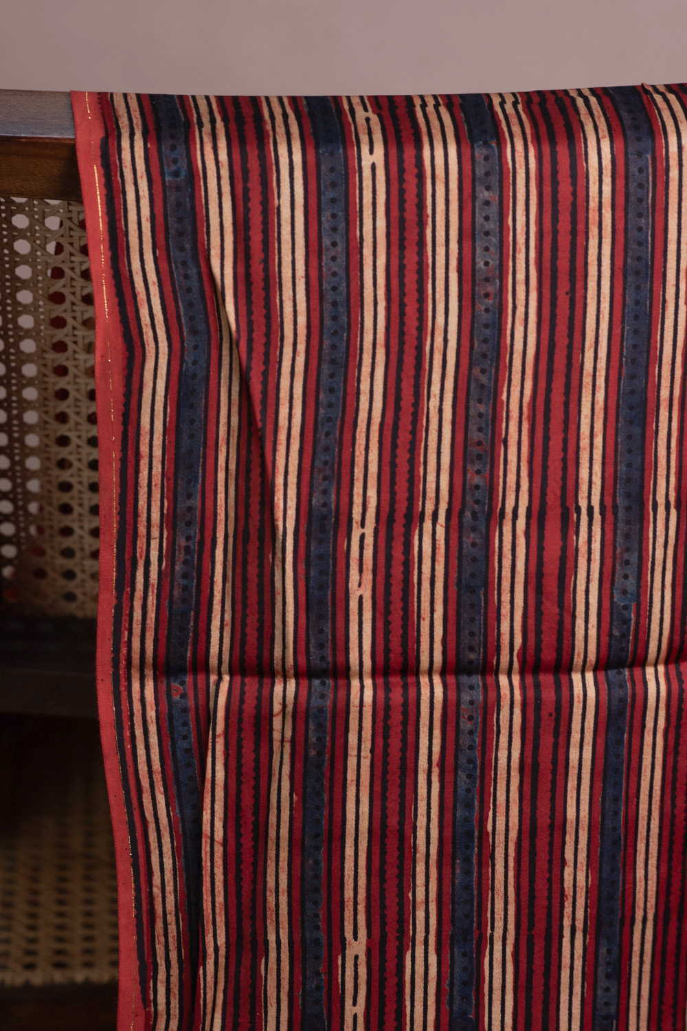 Lines on Maroon Ajrak Modal Silk Fabric - Image 2