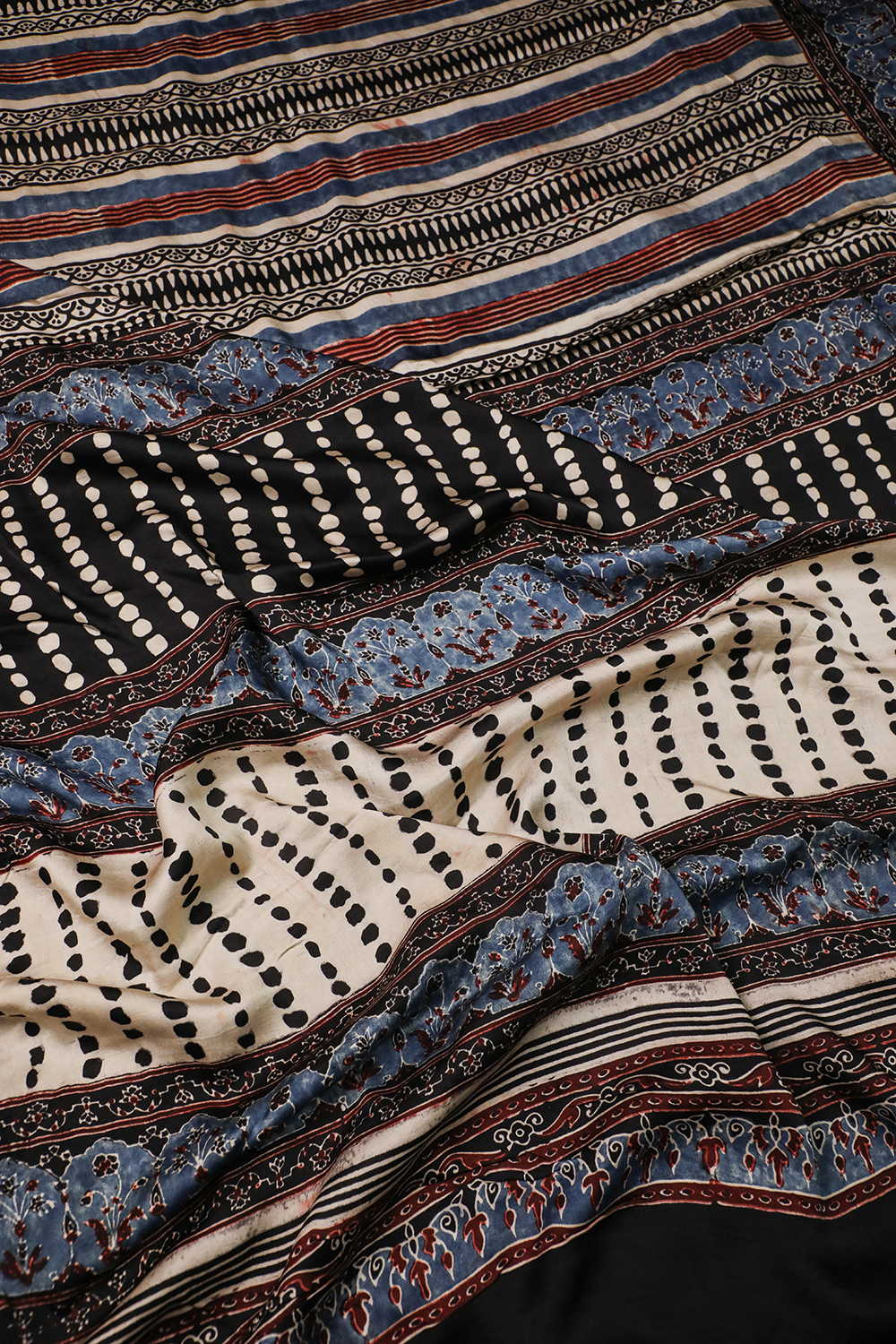 Stripe Patterned Ajrak Modal Silk saree - Image 3