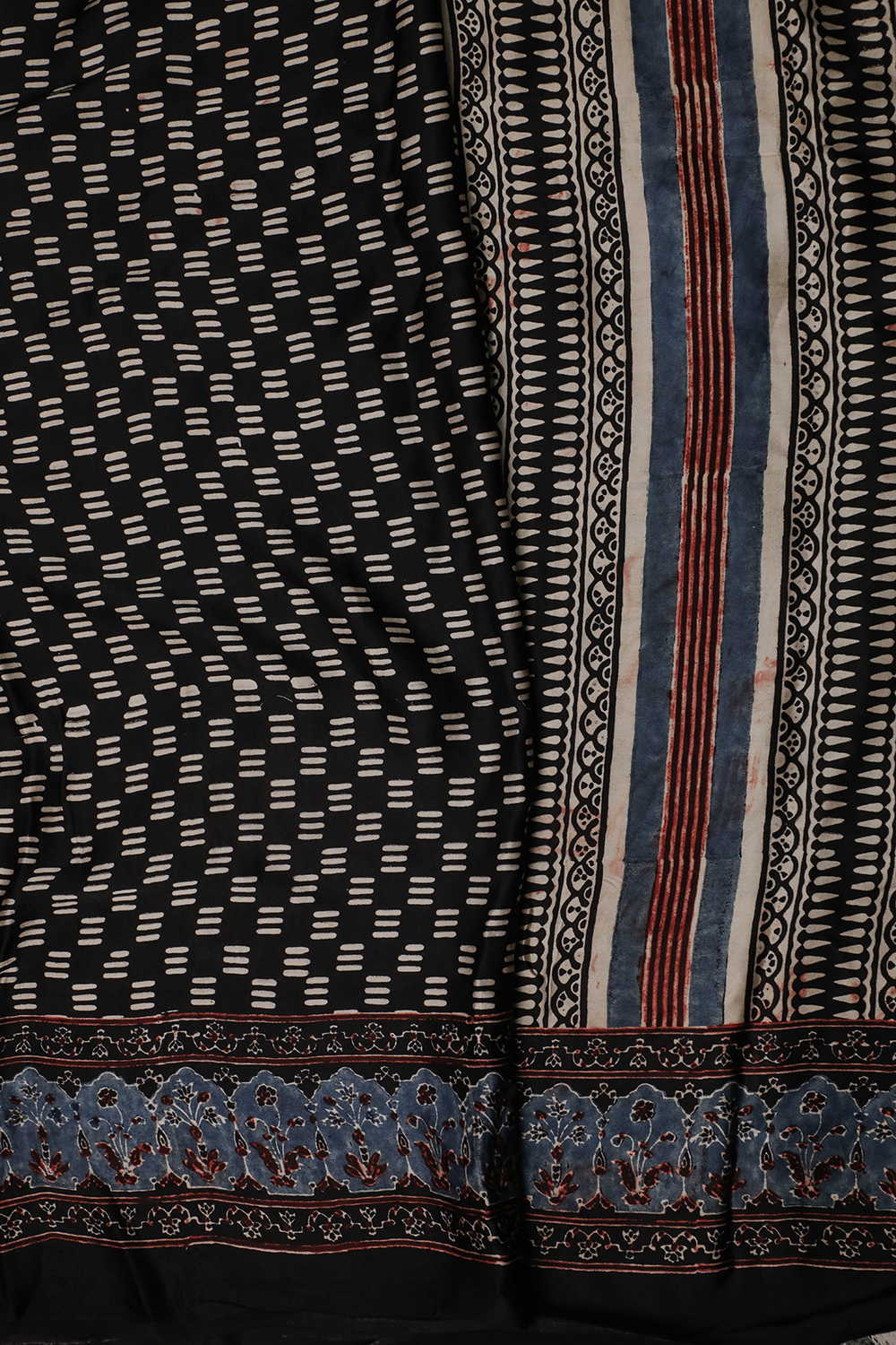 Stripe Patterned Ajrak Modal Silk saree - Image 4