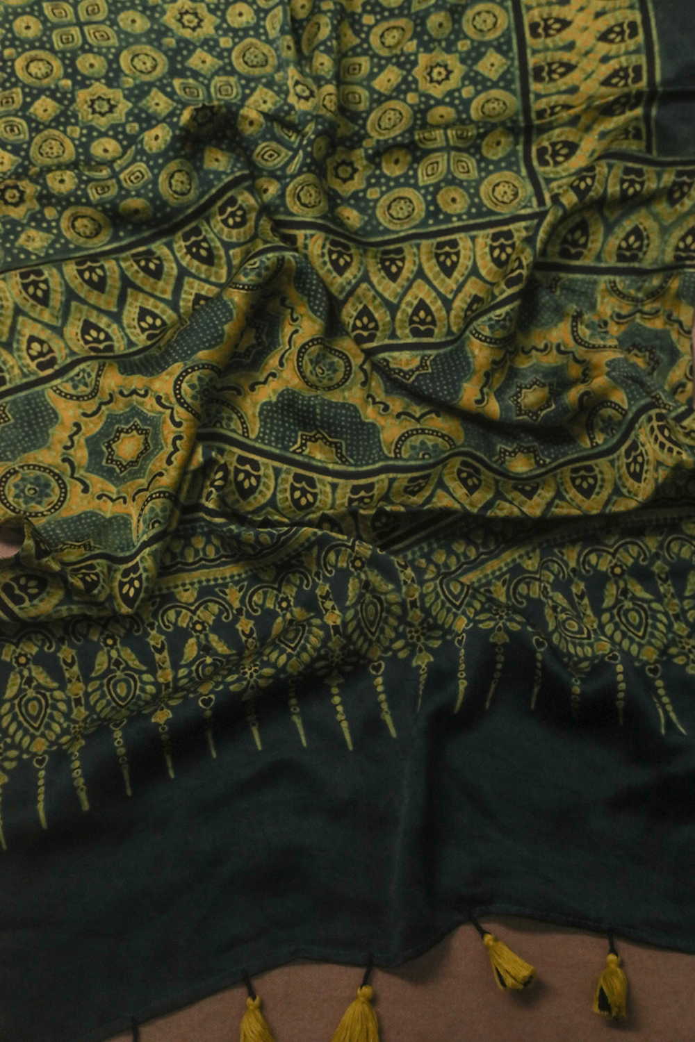 Dark Green Ajrak Modal Silk Stole - Image 3