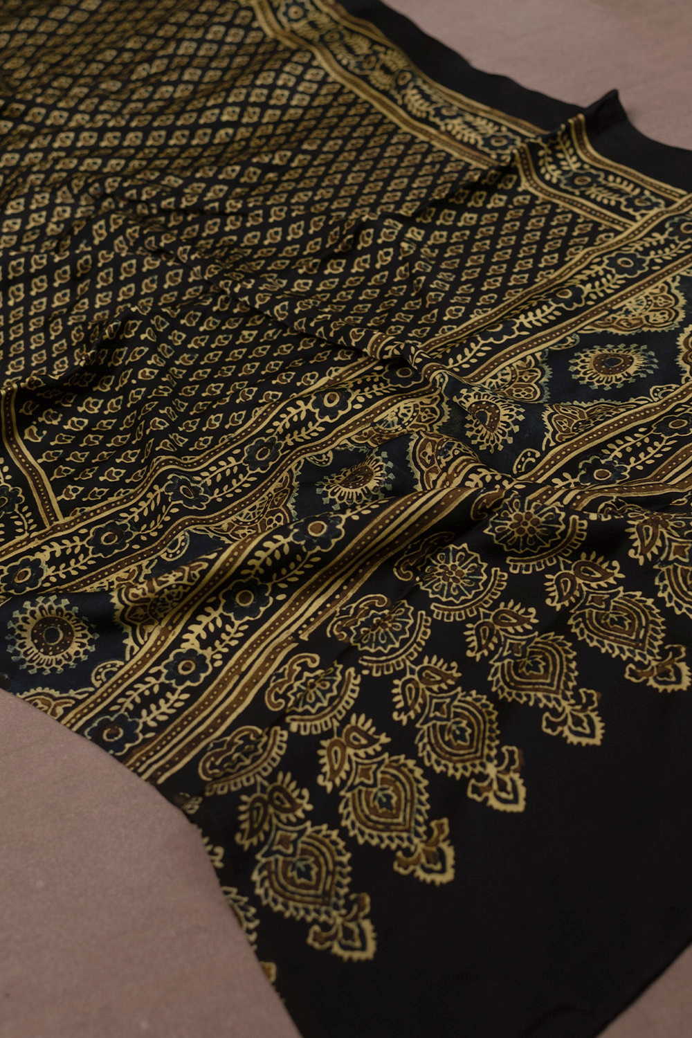 Tiny Floral Motifs Ajrak Modal Silk Stole - Image 3