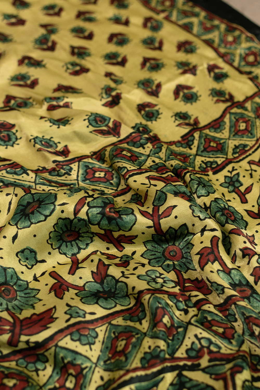 Green Butta's on Yellow Ajrak Modal Silk Stole - Image 3