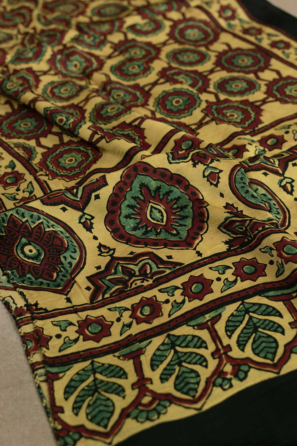 Yellow with Intricate Pattern Ajrak Modal Silk Stole - Image 3
