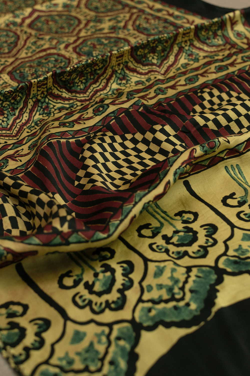 Yellow Ajrak Modal Silk Stole - Image 3
