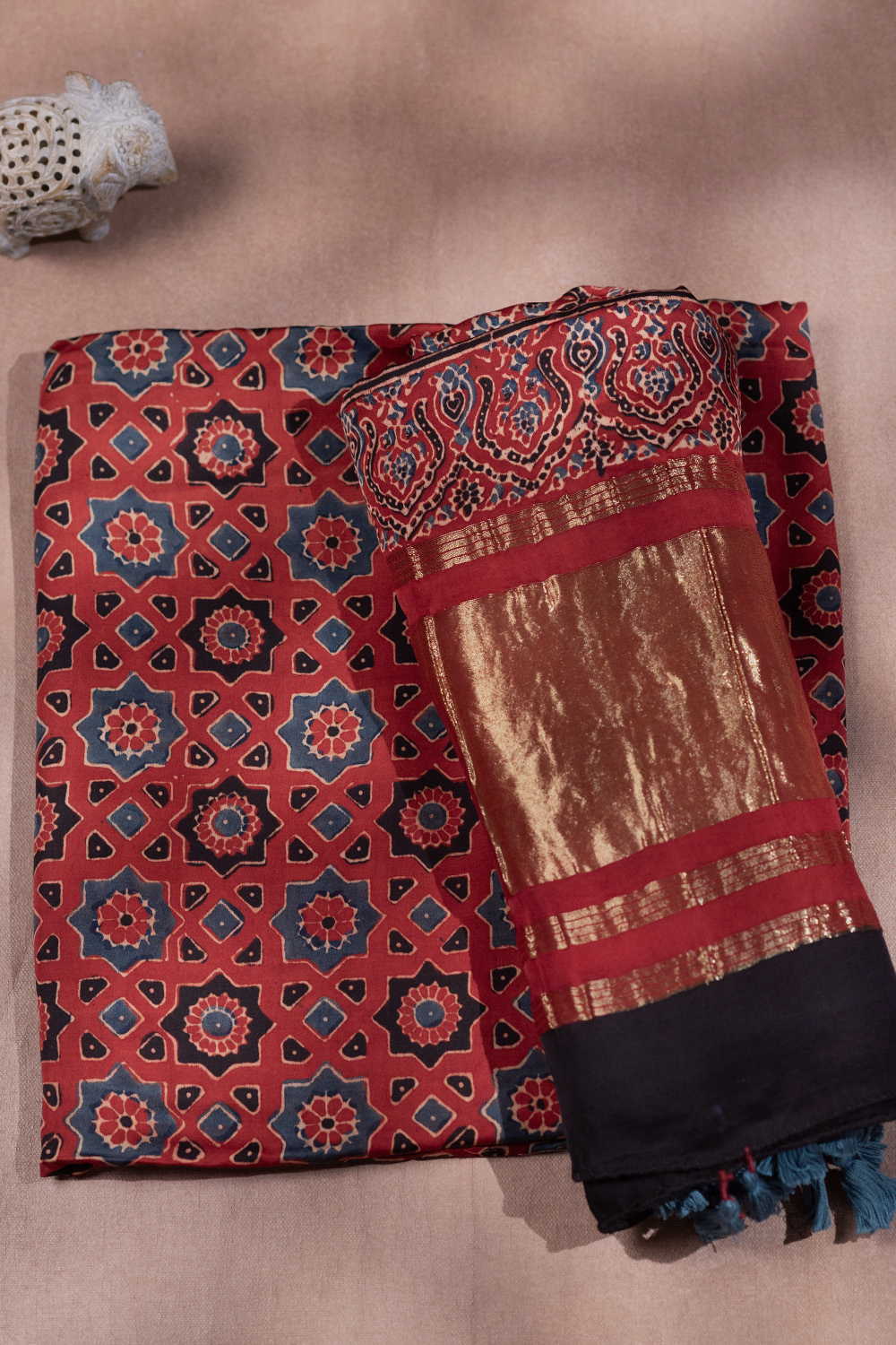 Maroon - Ajrak Modal Silk Top & Dupatta