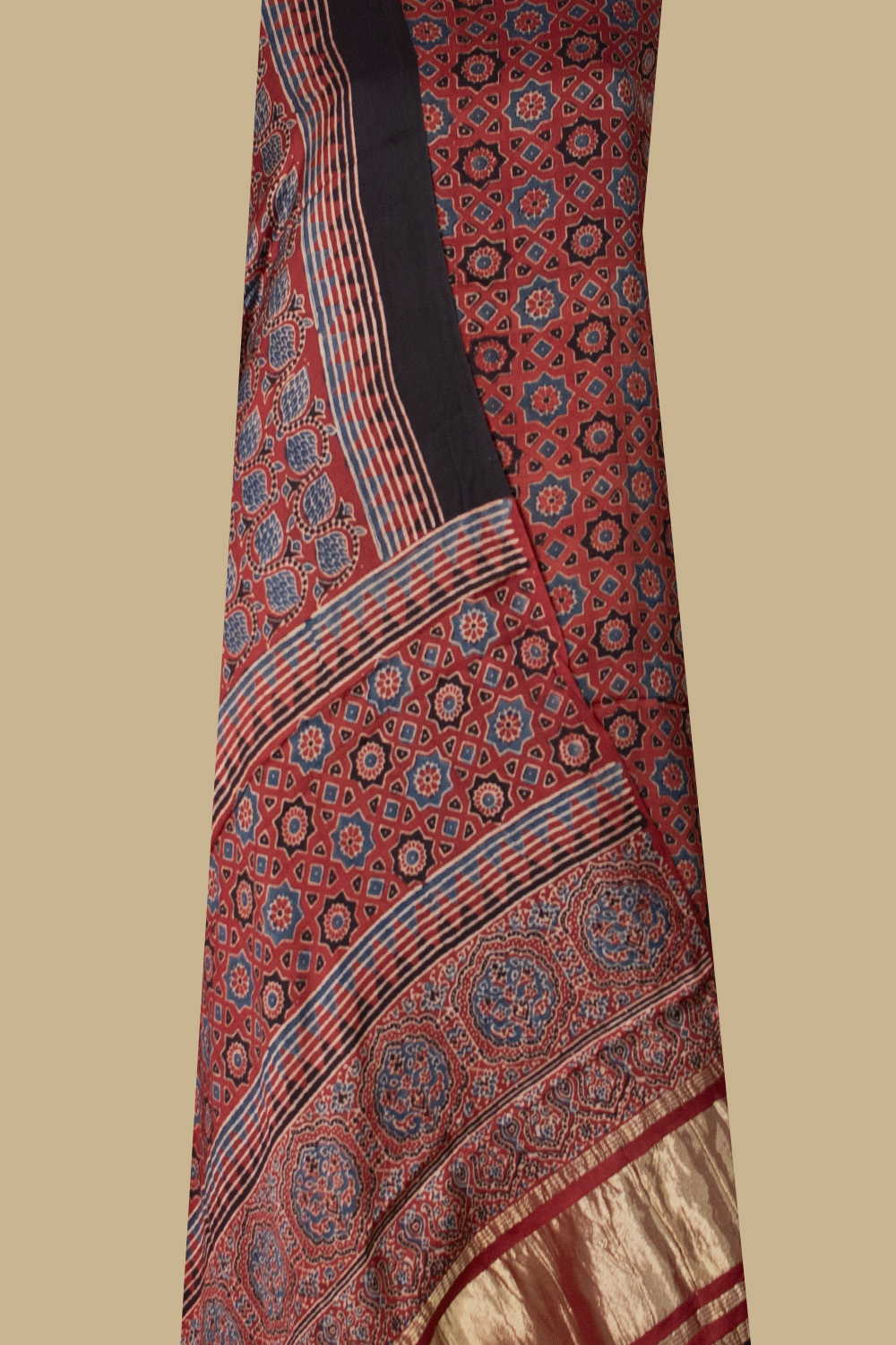 Maroon - Ajrak Modal Silk Top & Dupatta - Image 2