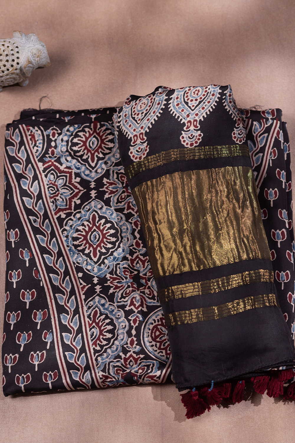 Lotus - Black Ajrak Modal Silk Top & Dupatta - Image 2