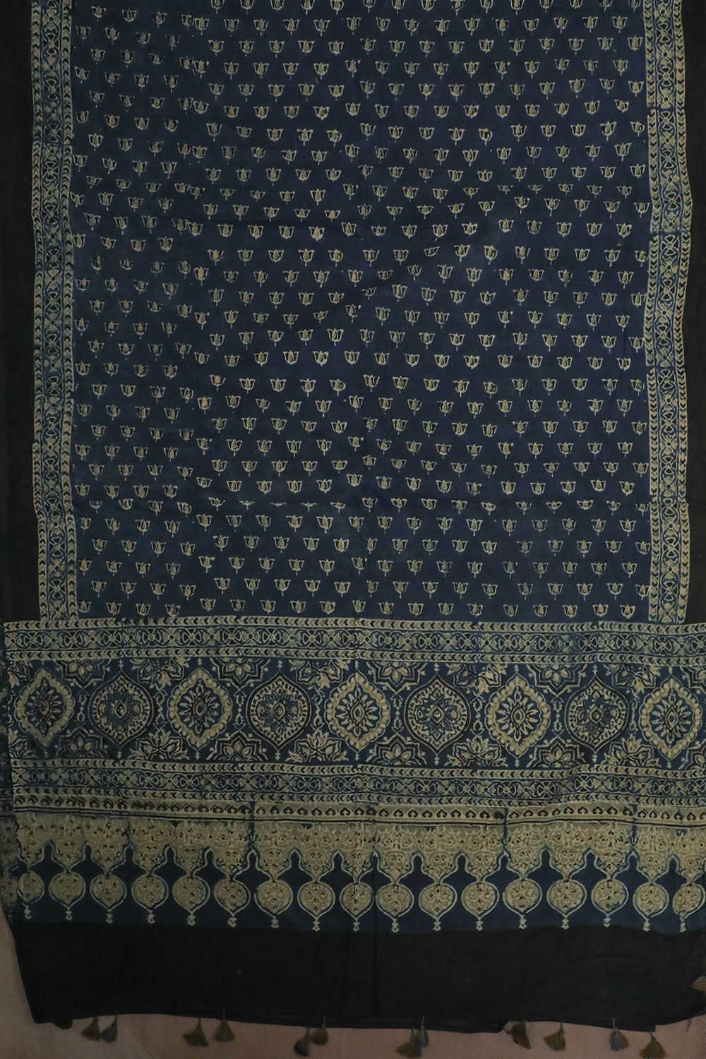 Green Lotus on Indigo Ajrak Cotton Dupatta - Image 3