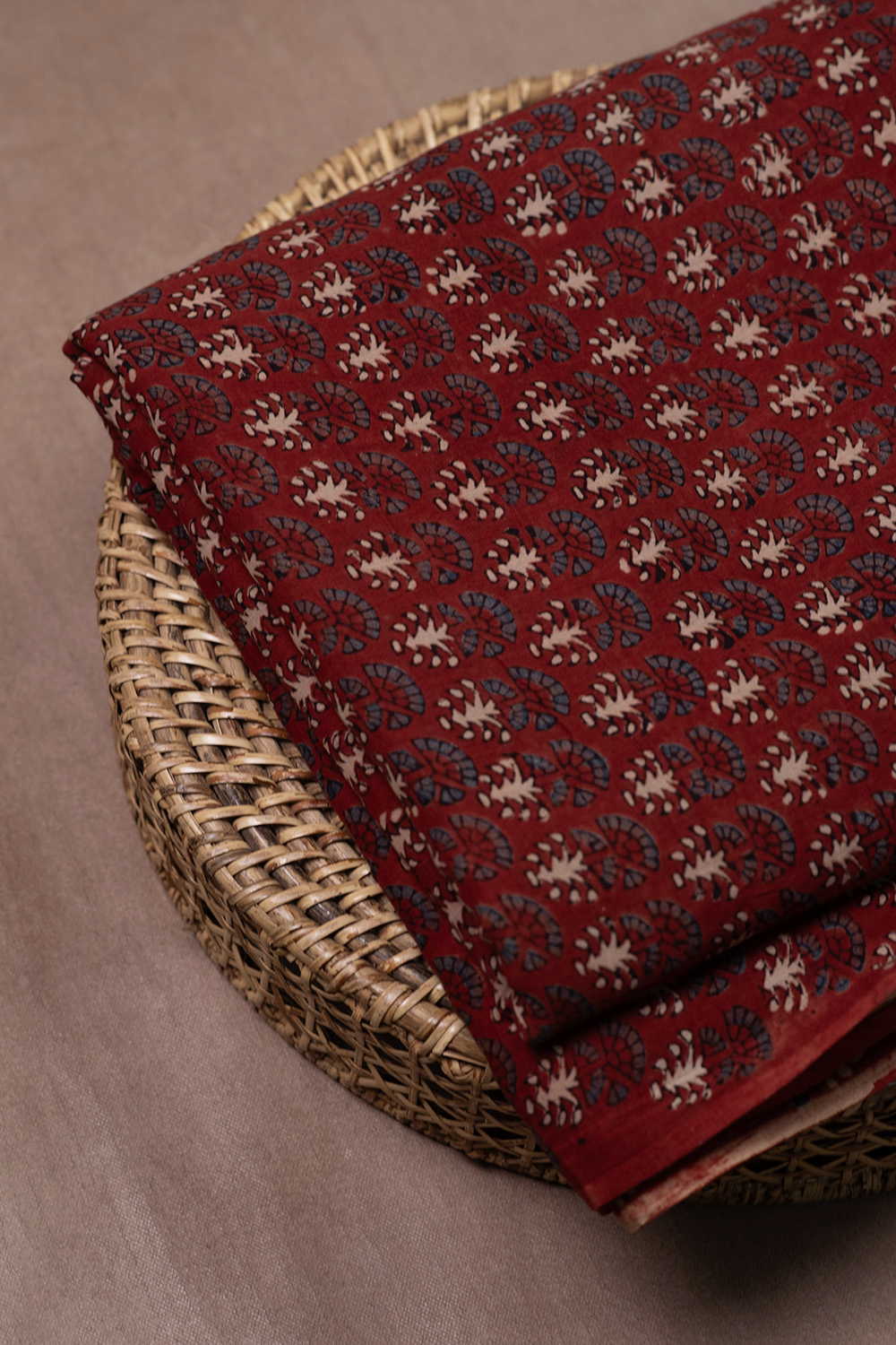 Maroon with Buttas Ajrak Mul Cotton Fabric