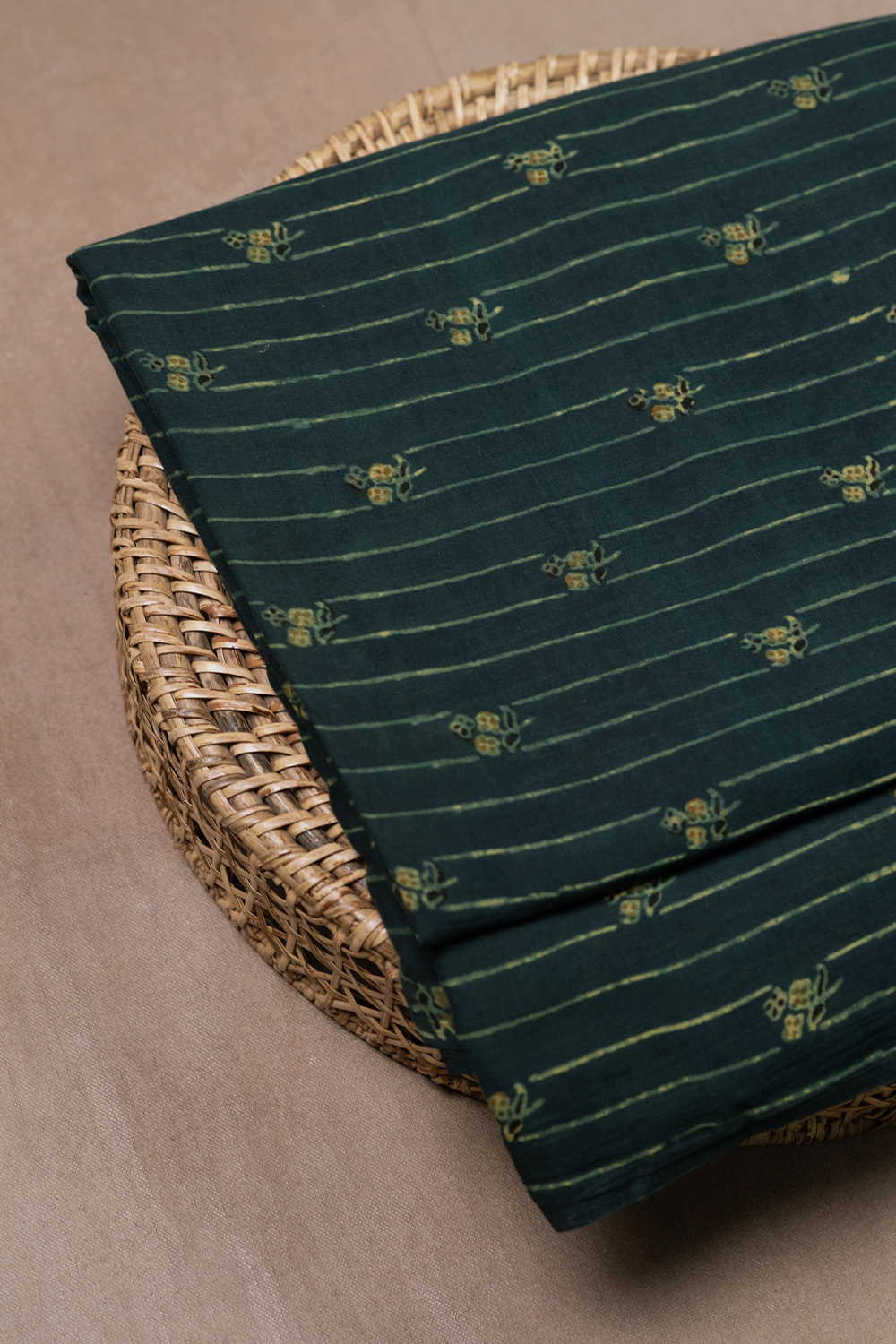 Bottle Green Ajrak Mul Cotton Fabric - Image 2