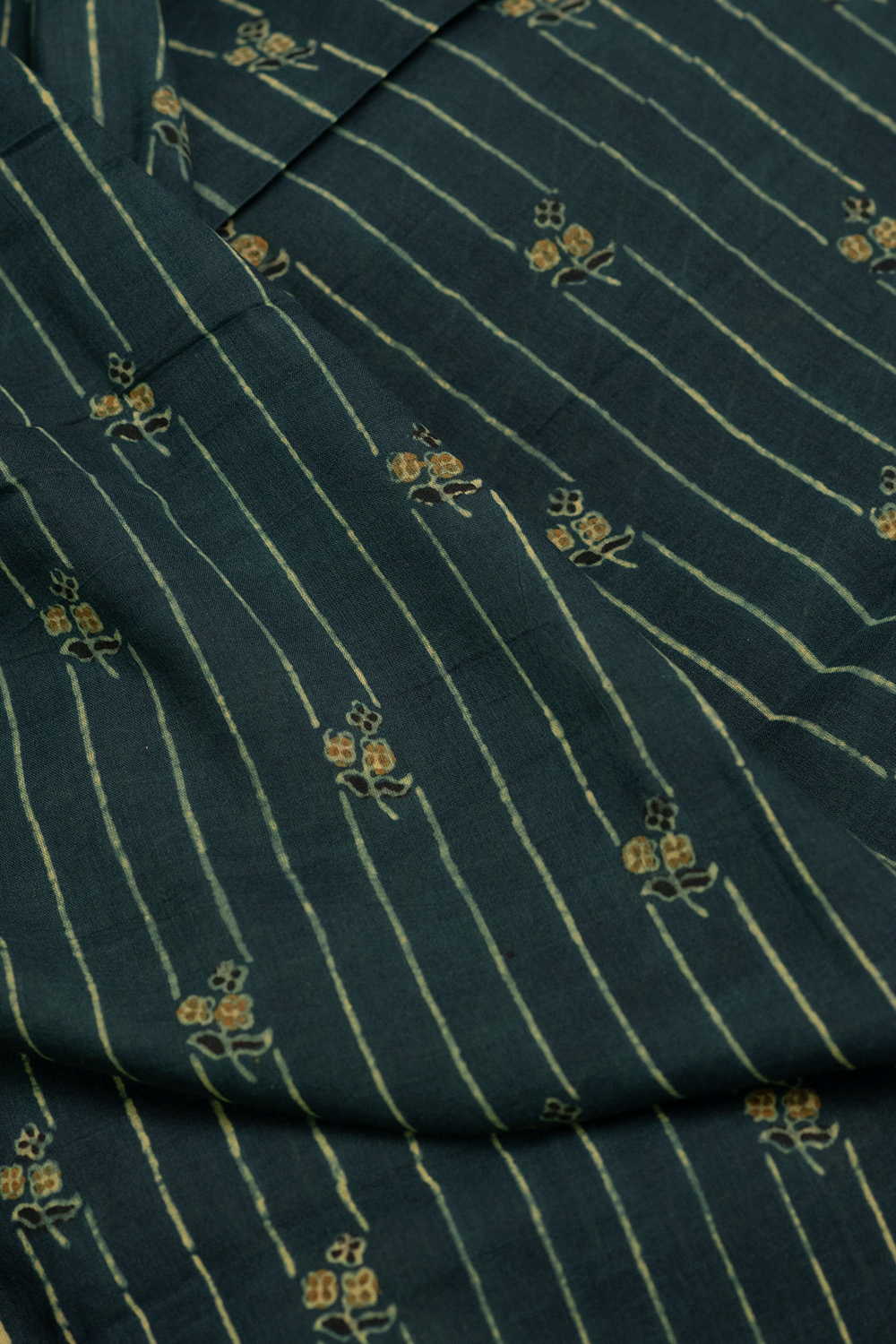 Bottle Green Ajrak Mul Cotton Fabric - Image 3
