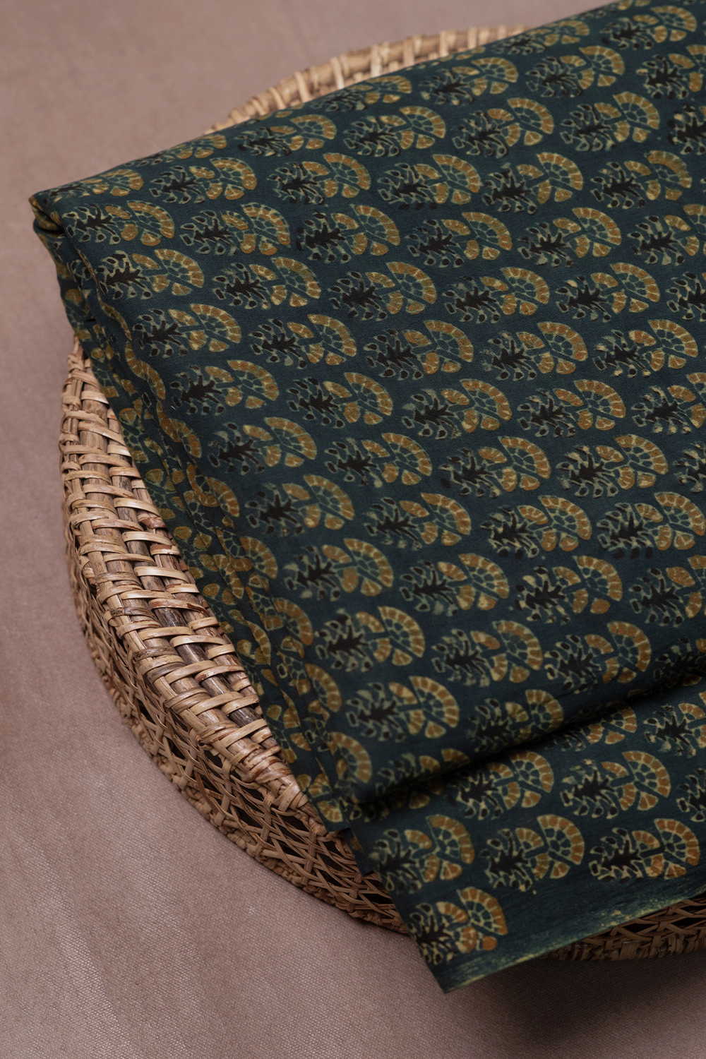 Forest Green Ajrak Mul Cotton Fabric - Image 2