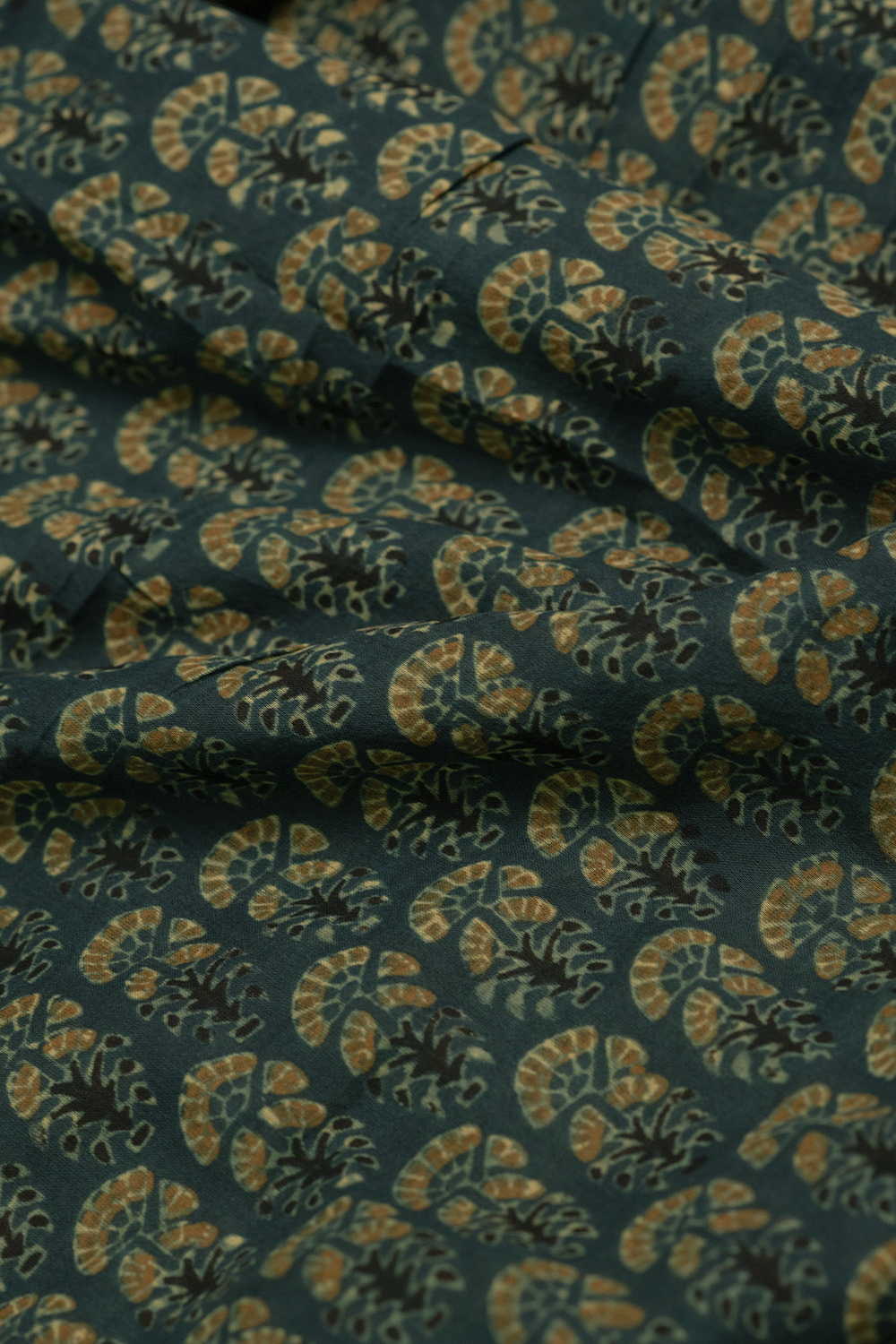 Forest Green Ajrak Mul Cotton Fabric - Image 3