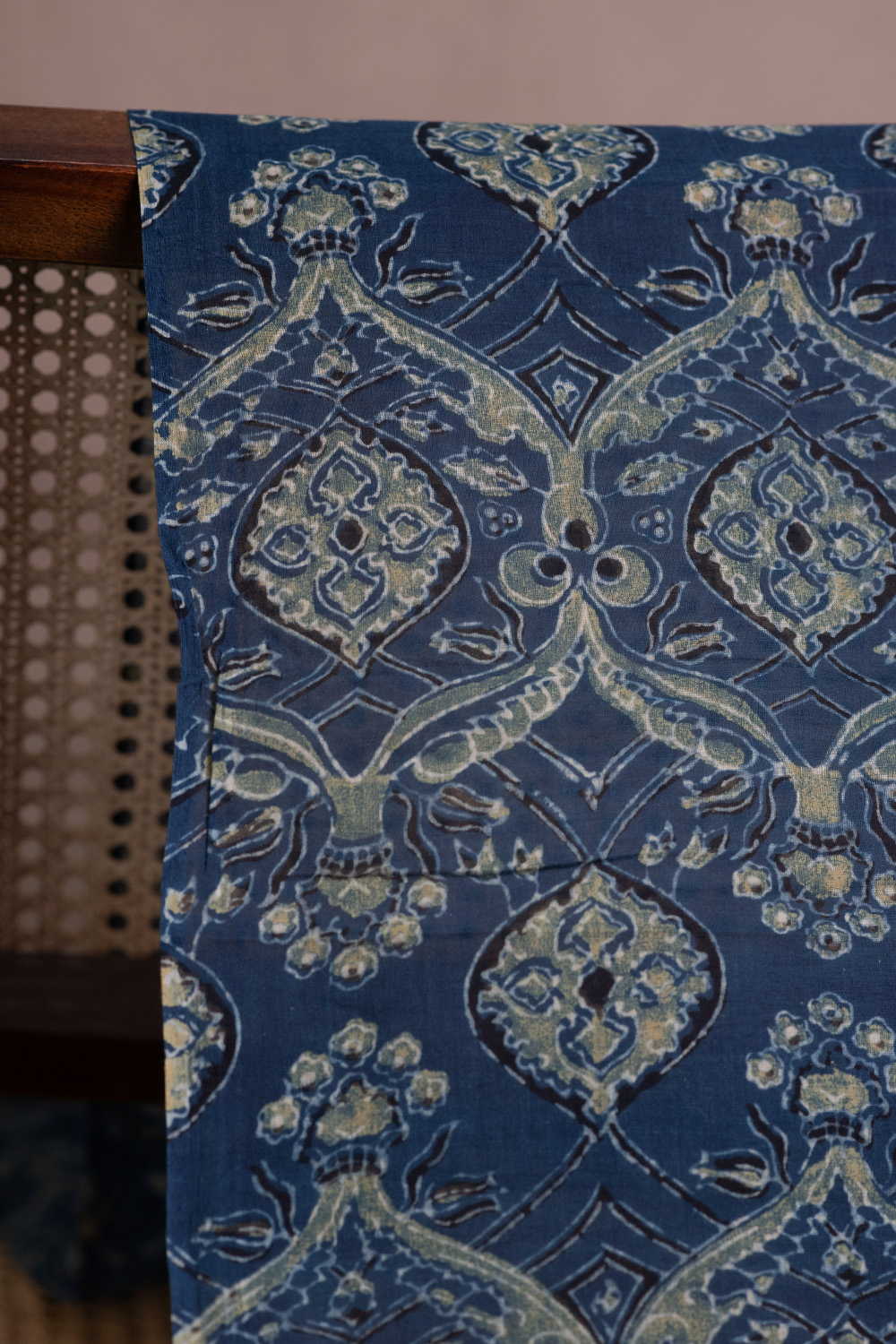 Dark Indigo Ajrak Mul Cotton Fabric