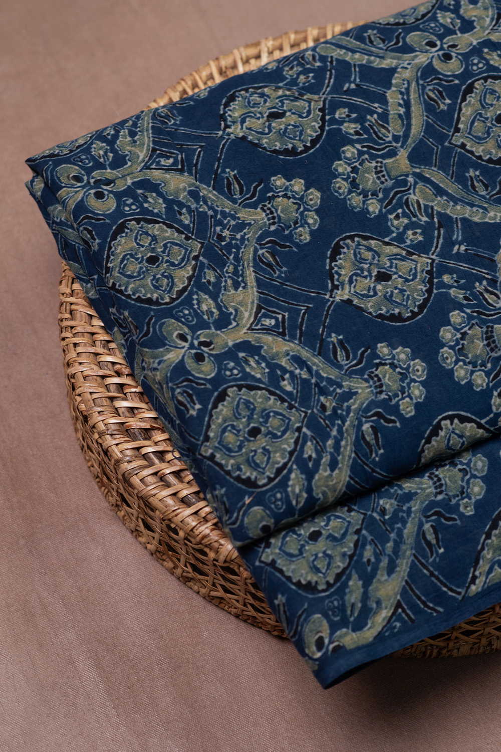 Dark Indigo Ajrak Mul Cotton Fabric - Image 2