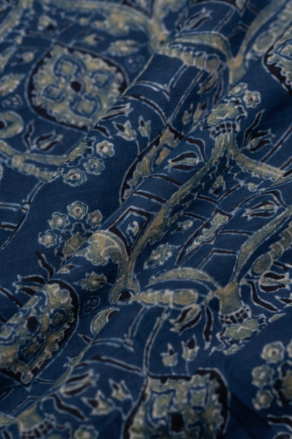 Dark Indigo Ajrak Mul Cotton Fabric - Image 3