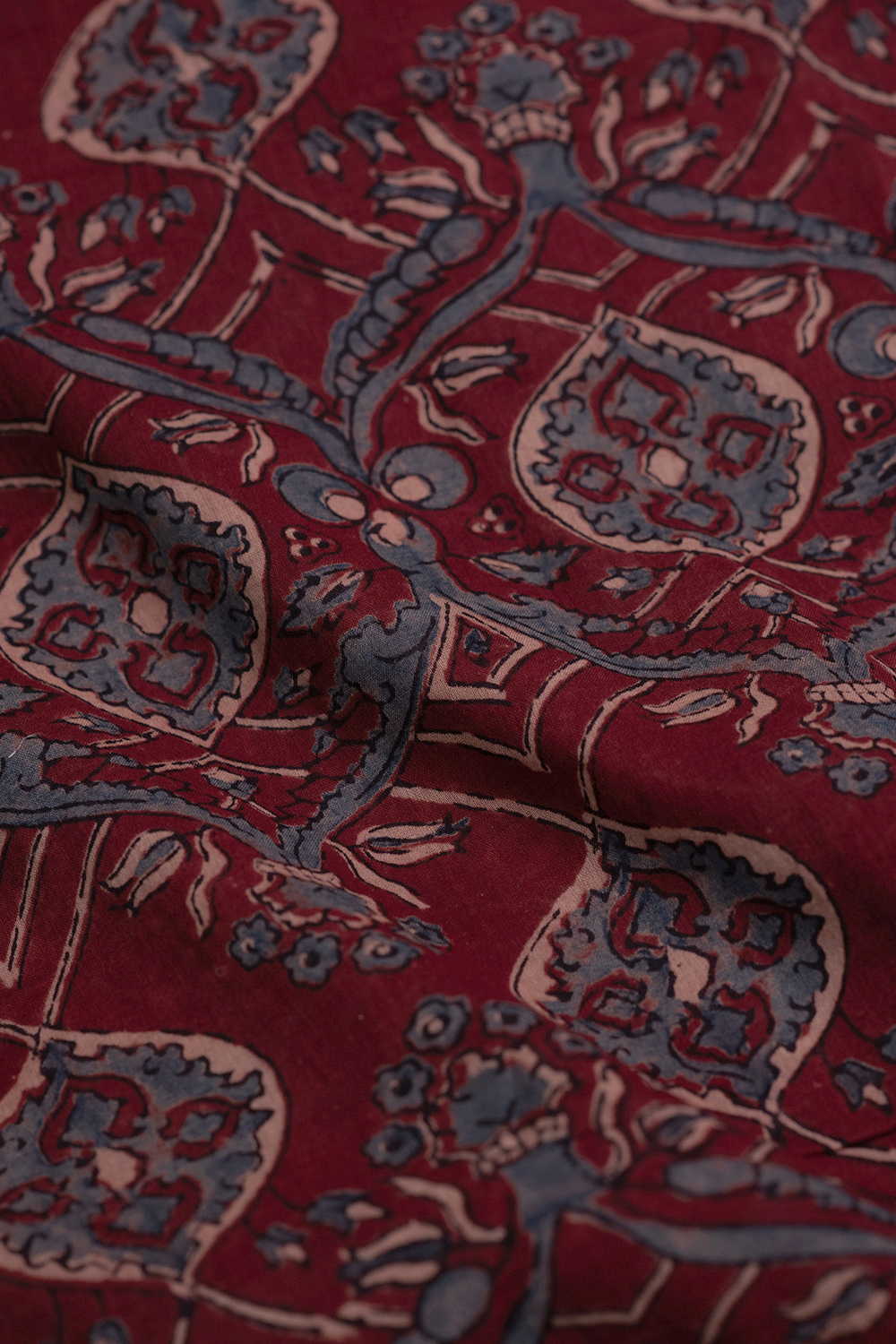 Maroon Ajrak Mul Cotton Fabric - Image 3