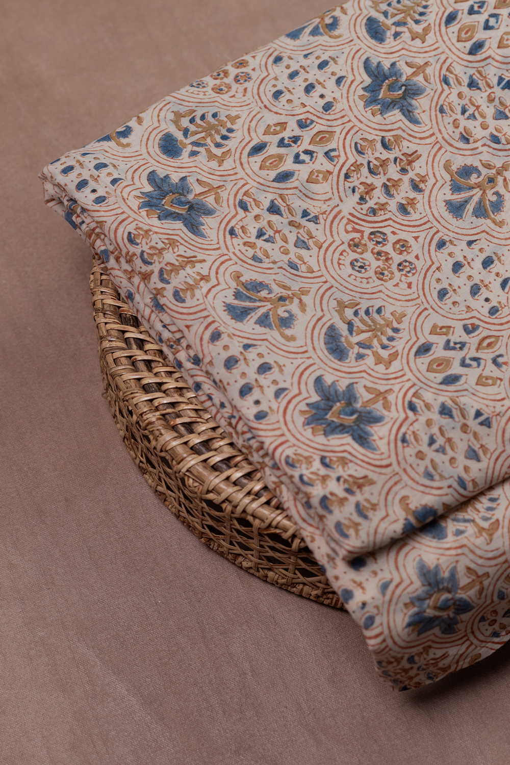 Daisy Cream Ajrak Mul Cotton Fabric - Image 2