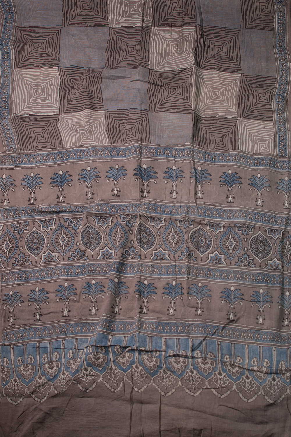 Grey Ajrak Mul Cotton saree - Image 2