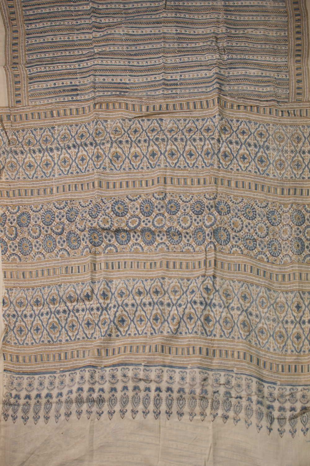 Indigo Stripes on Cream Ajrak Mul Cotton saree - Image 2