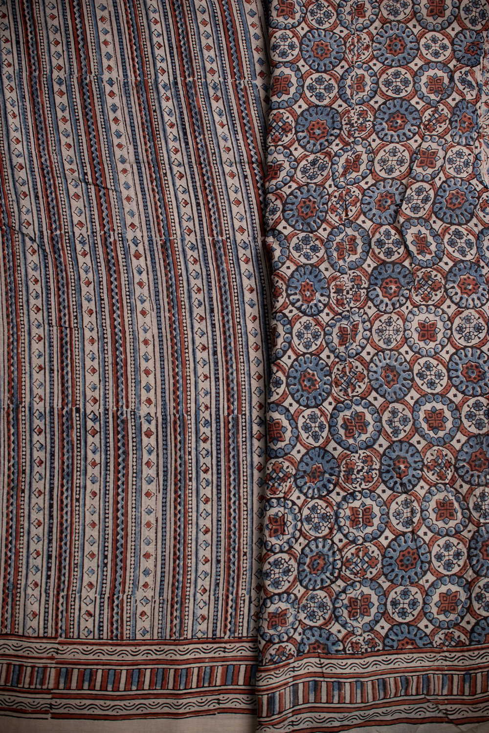 Multi Stripes on Cream Ajrak Mul Cotton saree - Image 4